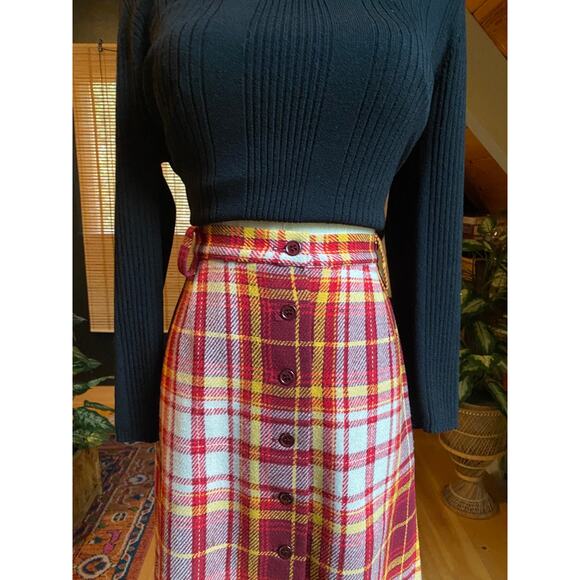 Mini Skirt Plaid Red Wool Vintage 60s - Picture 4 of 7